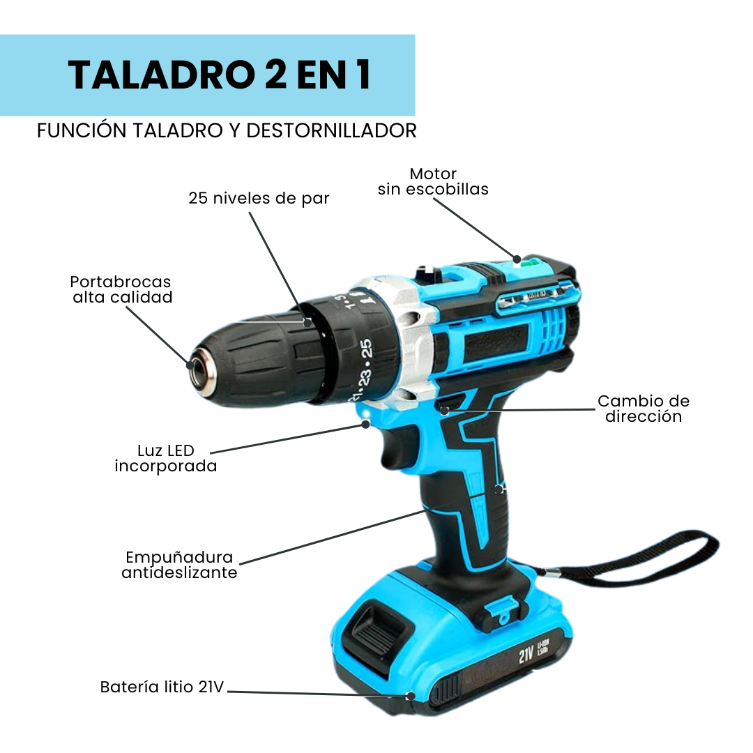 Bricoset Taladro Percutor 21V + 25 Accesorios