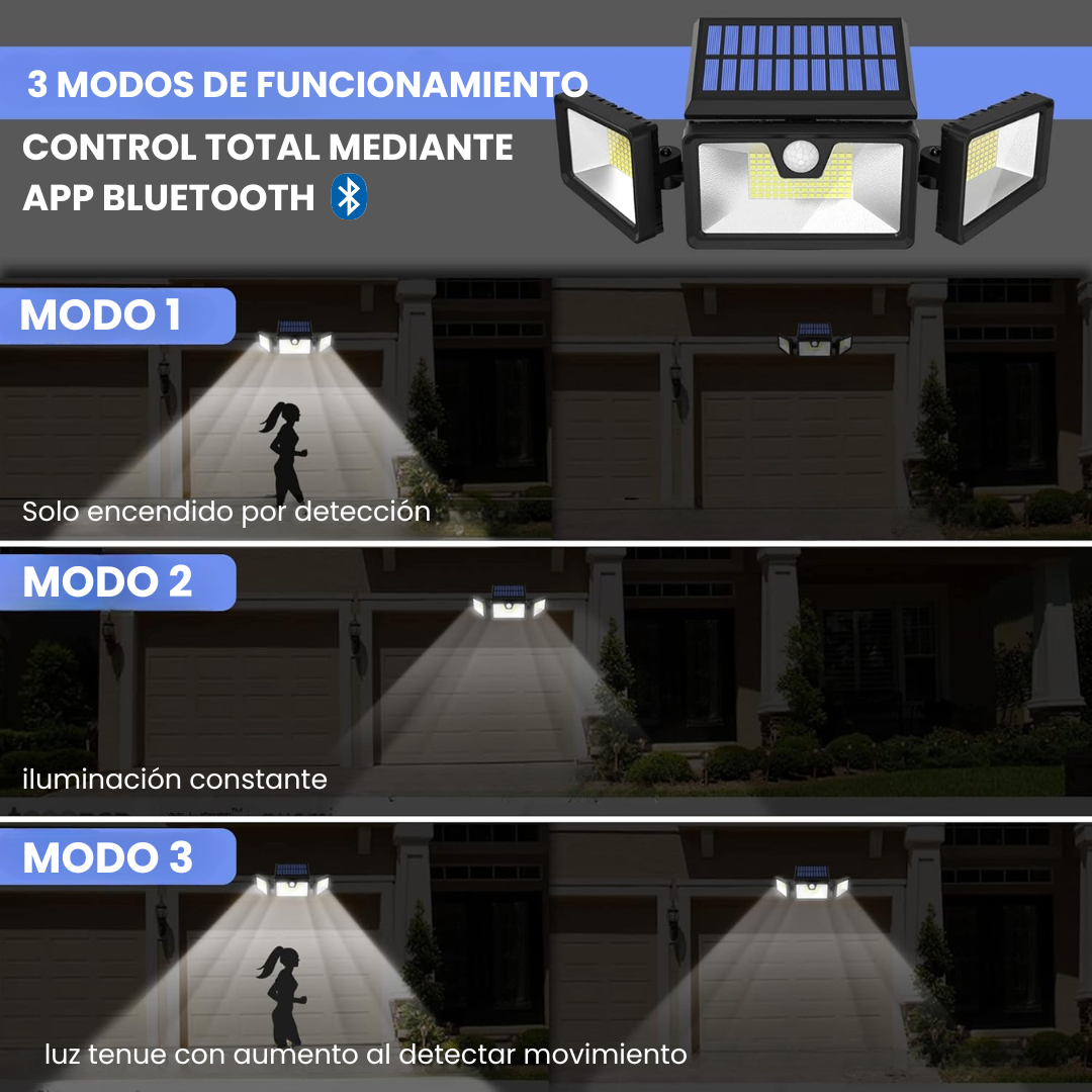 Lámpara Solar LED con Sensor de Movimiento y Control por App Móvil